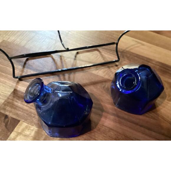 Hummingbird Feeder Par-A-Sol Parasol Bouquet Hand Blown Glass 2 Blue Vintage - Picture 7 of 10